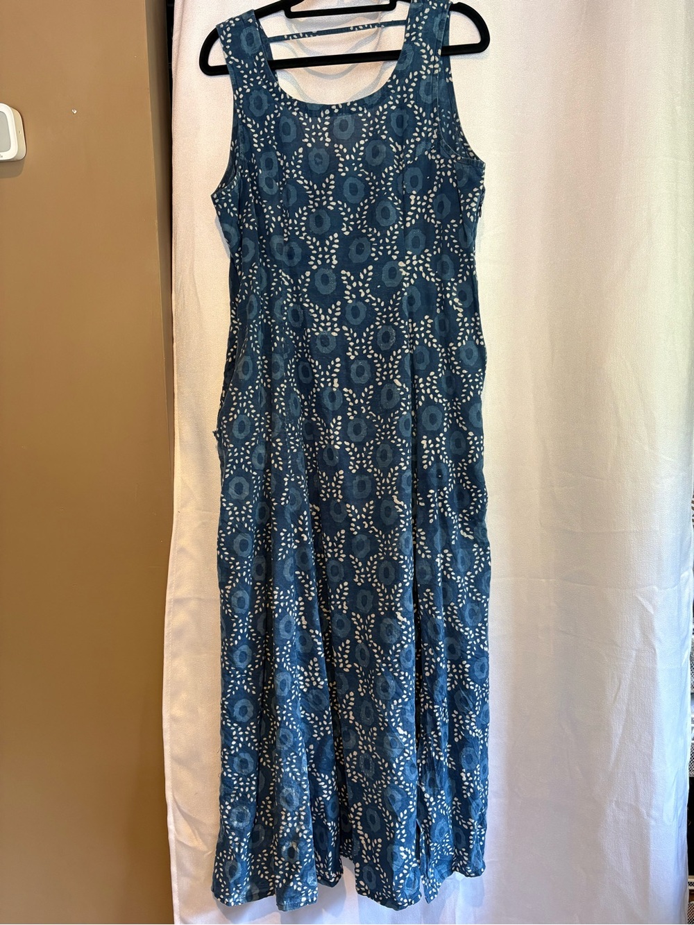 HASSANS // Blue Printed Sleeveless Maxi Dress